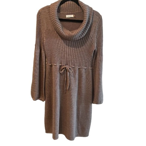 calvin klein brown sweater dress | Dresses | Calvin Klein Belle Long Sleeve Taupe Tie Waist Career 31% Wool olive green dress What are the stripes Color:Spruce